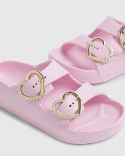 Girls Pink Heart Buckle Moulded Sliders