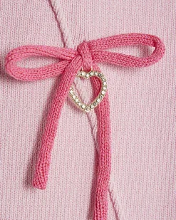 Girls Pink Heart Charm Bow Knit Dress