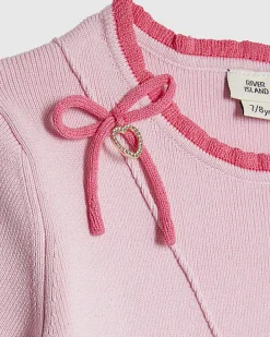 Girls Pink Heart Charm Bow Knit Dress