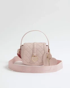 Girls Pink Heart Monogram Cross Body Bag