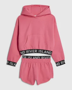 Girls Pink Hoodie And Shorts Set