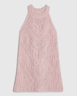 Girls Pink Knitted Diamante Dress