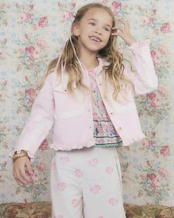 Girls Pink Lace Denim Shacket