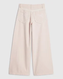 Girls Pink Lace With Keyring Wide Leg Jeans