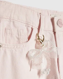 Girls Pink Lace With Keyring Wide Leg Jeans