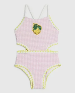 Girls Pink Lemon Cut Out Swimsuit