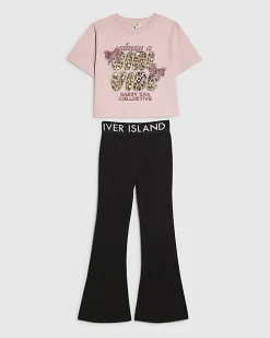 Girls Pink Leopard Girl Vibe Boxy T-Shirt Set