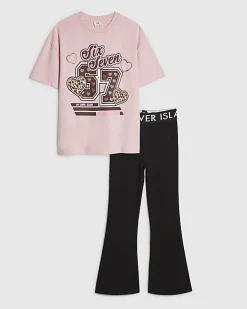 Girls Pink Leopard Six Seven Kick Flare Set