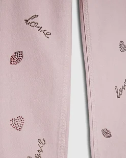 Girls Pink Lips Straight Jeans