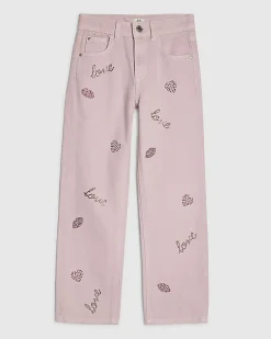 Girls Pink Lips Straight Jeans