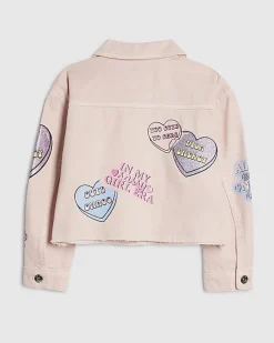 Girls Pink Love Heart Denim Jacket