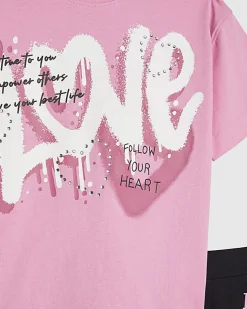 Girls Pink Love T-Shirt Set