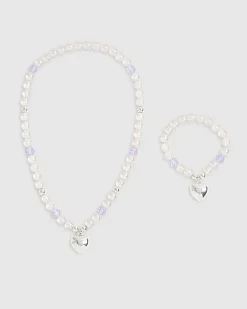 Girls Pink Necklace And Bracelet Set