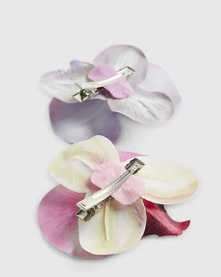 Girls Pink Orchid Flower Pack Of 2 Hair Clips