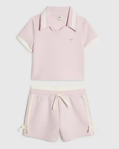 Girls Pink Polo Shirt And Shorts Set
