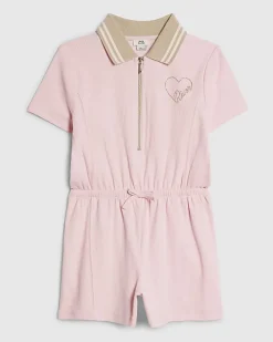 Girls Pink Polo Zip Playsuit