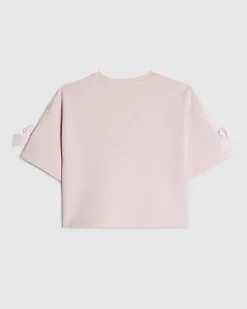Girls Pink Premium Embellished Bow Crop Top