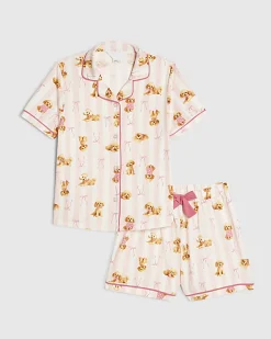 Girls Pink Puppy Button Through Short Pyjamas