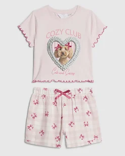 Girls Pink Puppy Pyjamas Set