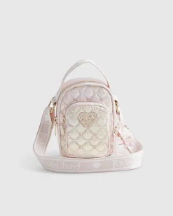 Girls Pink Quilted Heart Cross Body Bag