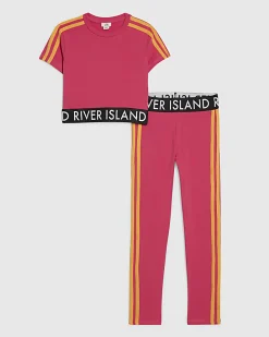 Girls Pink RI Side Stripe Legging Set