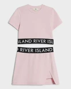 Girls Pink RI Waistband T-Shirt And Skort Set