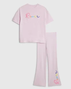 Girls Pink River T-Shirt And Trousers Set