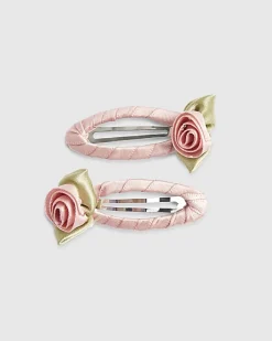 Girls Pink Roses Pack Of 2 Hair Clips