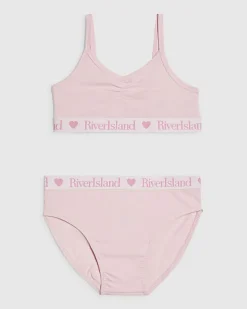 Girls Pink Ruched Crop Top And Brief Set