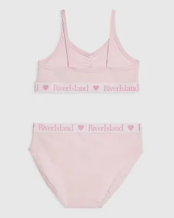 Girls Pink Ruched Crop Top And Brief Set