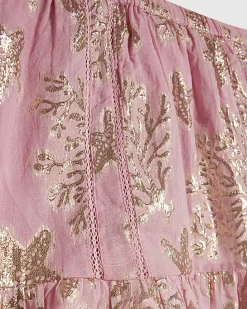 Girls Pink Sea Life Print Top And Skirt Set