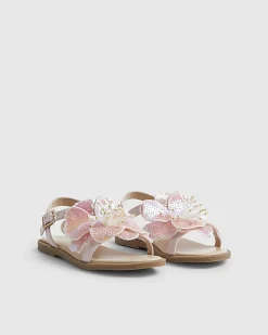 Girls Pink Sequin Flower Sandals