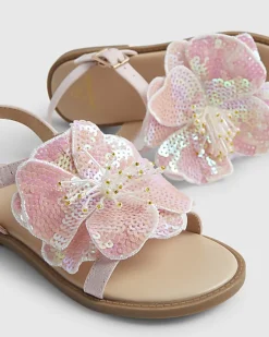 Girls Pink Sequin Flower Sandals