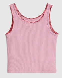Girls Pink Sequin Lips Tank Top