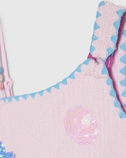 Girls Pink Sequin Shell Swimsuit