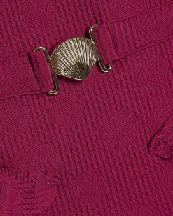 Girls Pink Shell Texture Belt Swimsuit