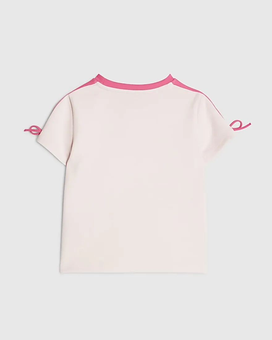 Girls Pink Side Stipe Bow Lucky T-Shirt