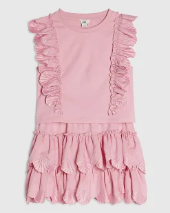 Girls Pink Sleeveless Top And Shell Skirt Set