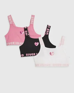 Girls Pink Strappy Pack Of 3 Crop Tops