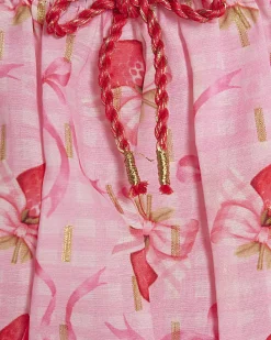 Girls Pink Strawberry Bow Skirt Set