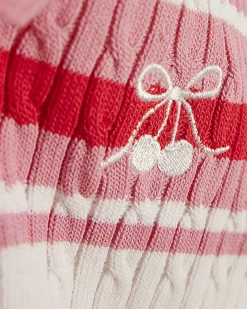 Girls Pink Stripe Cherry Bow Polo Shirt