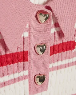 Girls Pink Stripe Cherry Bow Polo Shirt