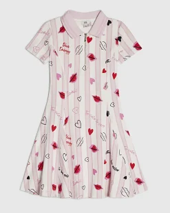 Girls Pink Stripe Lip Fit and Flared Dress
