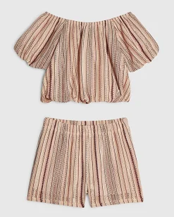 Girls Pink Stripe Shorts Set