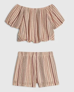 Girls Pink Stripe Shorts Set
