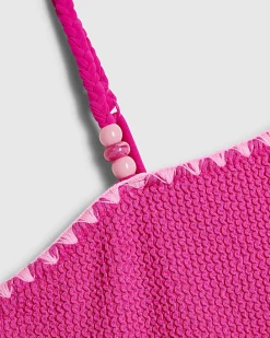 Girls Pink Textured Asymmetric Swimsuit