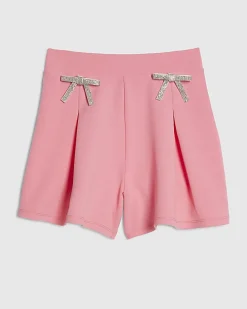 Girls Pink Textured Bow Shorts