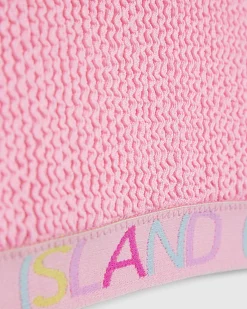 Girls Pink Textured Elastic Bikini Set