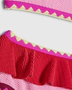 Girls Pink Textured Frill Bikini Set