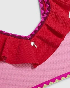 Girls Pink Textured Frill Bikini Set